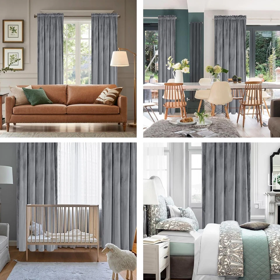 Cortinas de Terciopelo Gris Hiasan 96 Pulgadas-Apagón Aislamiento Térmico 2 Paneles Foto 1 de 4