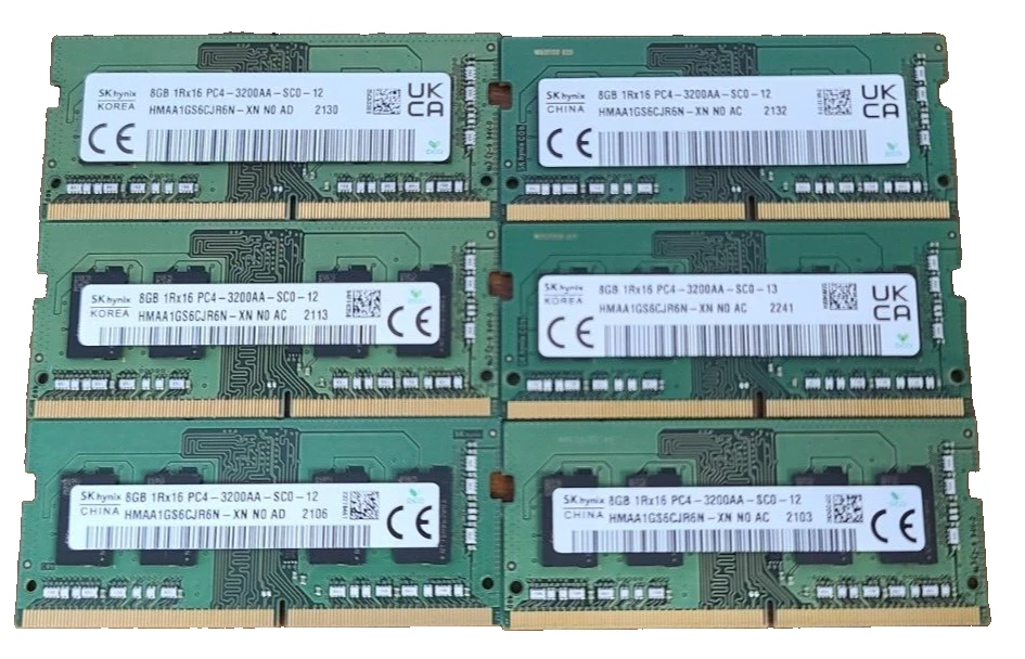 Memoria RAM para computadora portátil SK Hynix 8 GB DDR4 1Rx16 PC4-3200AA HMAA1GS6CJR6N HMAA1GS6CJ8N Foto 1 de 1