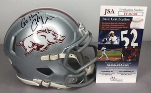 Mini casco de fútbol americano firmado por los Arkansas Razorbacks Coach Chad Morris con certificado de autenticidad de la JSA - Imagen 1 de 8