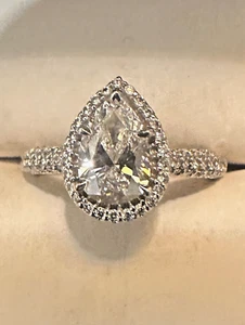 3 Row Pavé Diamond Halo 2.11 TW 18kt While Gold, w/ 1.51 Ct Lab Created Center - Picture 1 of 11