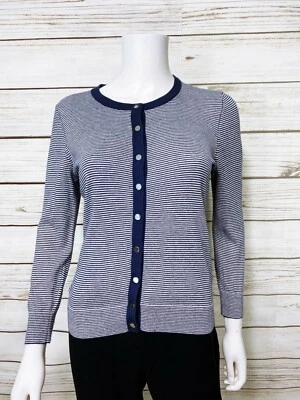 Banana Republic Womens Cardigan Size XS Blue Striped Button Up Silk Blend - Image 1 of 4