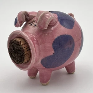 Studio Pottery Pig Piglet Bank Cork Snout Pink Purple - Picture 1 of 10