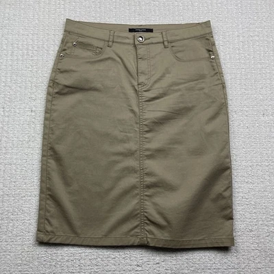 Y2K Simon Chang Denim Skirt Women’s Sz 6 Tan Beige Casual Classic Foto 1 de 4