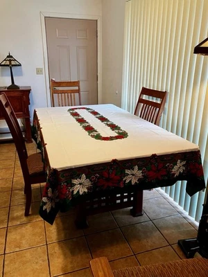 "Mantel de Navidad vintage tejido de sol flores de pascua 60"" X 100"" - años 80" Foto 1 de 4