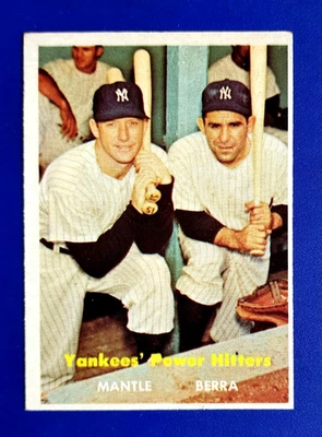 Mickey Mantle 1957 Topps #407 Power Hitters de los Yankees con Yogi Berra Salón de la fama *GWCARDS* Foto 1 de 2