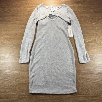 Conjunto de Vestido Bodycon Feminino Almost Famous M 2 Peças Malha com nervuras Cinza Novo com etiquetas Kohl’s - Imagem 1 de 4