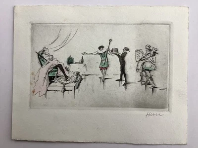 Altes Bild handsignierte Radierung rückseitig Sammlungsstempel & Katalognummer - Bild 1 von 4