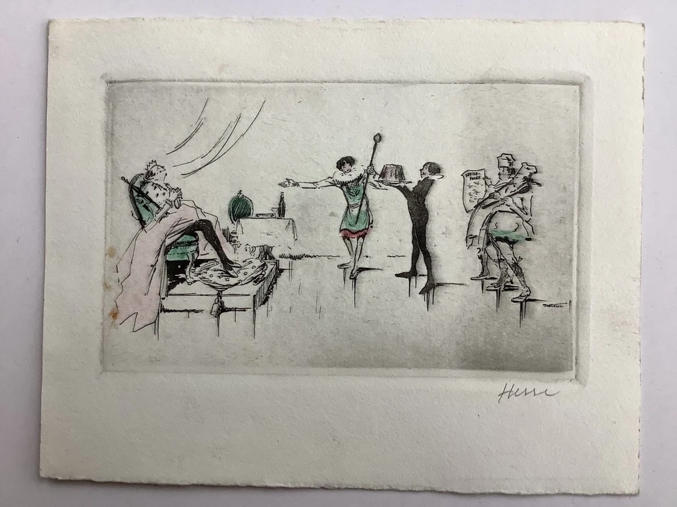 Altes Bild handsignierte Radierung rückseitig Sammlungsstempel & Katalognummer - Bild 1 von 4