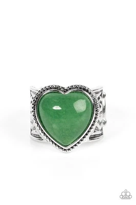 Anillo de plata admirador de la Edad de Piedra Paparazzi con piedra verde en forma de corazón NUEVO Foto 1 de 2