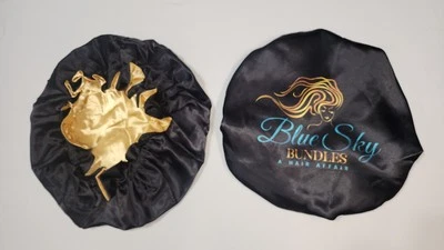 NEW Satin Hair Bonnet Reversible Adjustable Adult SMALL Blue Sky Bundles Black - Image 1 of 4