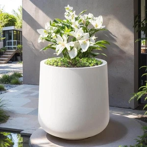 Sapcrete Lightweight 15.5in. x 17.5in. Crisp White Extra Large Tall Round Plant - Picture 1 of 12