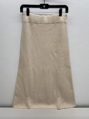 Saia Midi Feminina Sezane Bege Natural Tamanho M Naelle Merino Mistura de Lã Malha Costela - Imagem 1 de 4