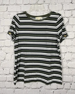 Top Michael Kors hombro frío abertura verde rayas talla L para mujer’s Foto 1 de 4