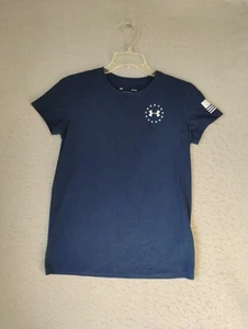 Under Armour Mens Shirt Small Blue Classic Tee Short Sleeve Freedom Flag Graphic - Picture 1 of 11
