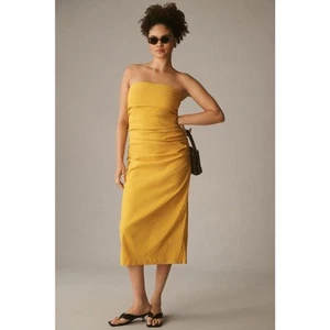NEW Anthropologie The Soleil Slim Strapless Ruched Dress Mango Yellow Size 2X - Picture 1 of 13