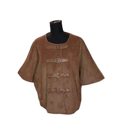 Jaqueta de camurça sintética marrom chocolate manga 3/4 nova com etiquetas tamanho grande - Imagem 1 de 4