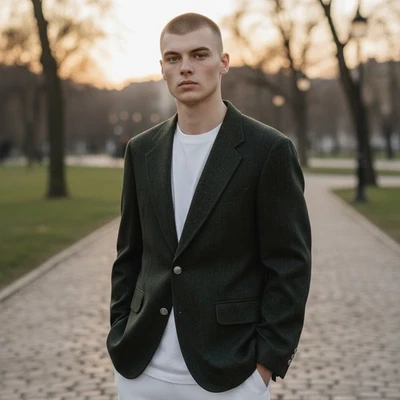 Lana Moda Mens Jacket 40R Green Herringbone Wool Blazer Sport Coat Classic - Image 1 of 4