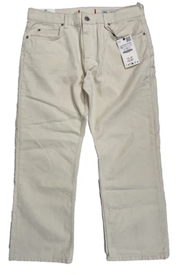 NEW Zara Beige LOW RISE STRAIGHT LEG VELVET JEANS ZW COLLECTION Woman Size 8 40 - Image 1 of 4