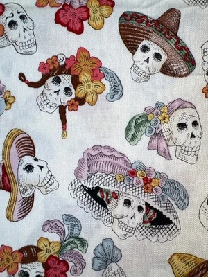 Fabric -RARE Alexander Henry Cabezas Skulls Day of the Dead Halloween 39 x 43” W - Image 1 of 4