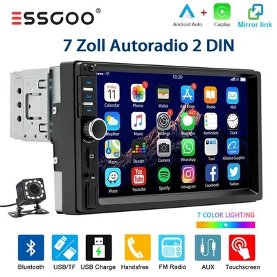 7 Zoll HD Autoradio 1 DIN Apple Carplay Android Auto KAM Bluetooth USB AUX TF EQ - Bild 1 von 4