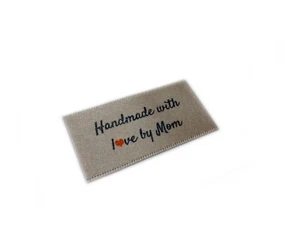 Handmade with love by Mom labels tags - Sew In Silver Ribbon - 25x40mm Flat - Picture 1 of 1
