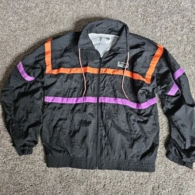 Chaqueta retro cortavientos Dunlop Turbo vintage talla grande mediana negra con cremallera Foto 1 de 4