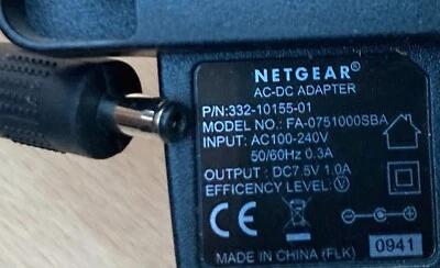 NETGEAR 332-10155-01 FA-0751000SBA 7.5V 1A Power Supply Mains Adapter PSU - Image 1 of 4