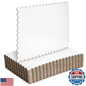 Sparkle and Bash White Foil Cake Boards, Scalloped Rectangle Dessert Base (14 - Picture 1 of 5
