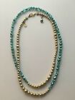 Sigal Geva Multi~Strand Aqua Gold Crystal Bead Necklace With Heart Clasp