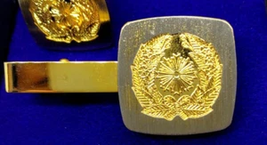 Japan Police Golden Rising Sun Mark, Tie Pin and Cufflinks Set With Case - Picture 1 of 10