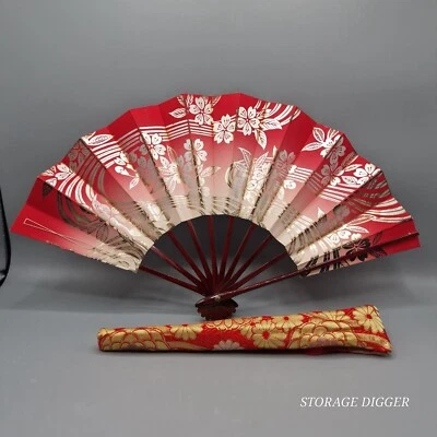 Ventilador de mano plegable tradicional japonés de colección + bolsa de transporte kimono, Sensu Dance Ougi Foto 1 de 4