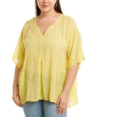 Blusa Johnny Was Ramos Evalyn bordada XXL boho chique ilhós amarelos - Imagem 1 de 4