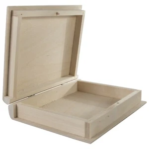 Unpainted Wooden Book Shaped Box Case / Wood Trinket Storage Decoupage Craft - Picture 1 of 11