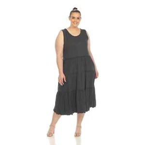 White Mark Plus Size Scoop Neck Teired Midi Dress Women's 3XL Charcoal Pullover - Picture 1 of 14