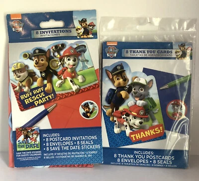 Paw Patrol 8 Birthday Party Invitations Thank You Cards Envelopes Save Date Seal - Image 1 of 4