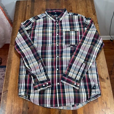 10 Deep Shirt Mens 2XL XXL White Black Red Plaid Button Up Long Sleeve - Image 1 of 4