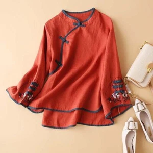 Camisetas bordadas para mujer Prendas para el torso étnicas Blusa Camisas retro Traje Tang chino Nuevo - Imagen 1 de 17