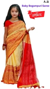 Baby Girl Cotton Khadi Saree hand made Ethnic Wear 3-6 Year - Picture 1 of 3