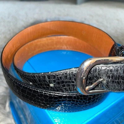 Cinturón Lauren Ralph Lauren Reptil Cocodrilo Cuero Repujado Negro Cuero Talla 34 Foto 1 de 4