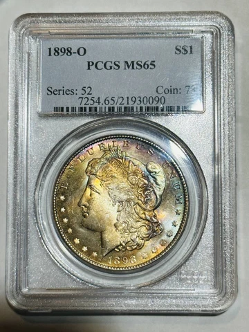 1898 O Morgan Dollar PCGS MS-65 Rainbow Toning Cover