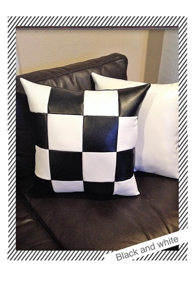 Accent Decorative leather pillow squares black white case throw cushion cover - Image 1 of 1