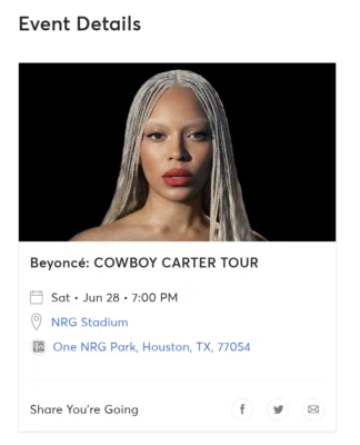 Beyoncé Cowboy Carter Tour Tickets(2) June 28 Houston, TX. Section 746 FRONT ROW - Image 1 of 2