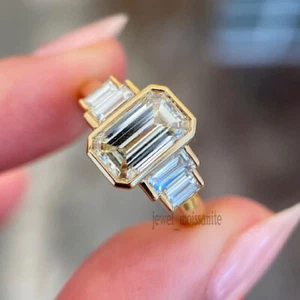 2 Ct Emerald Cut Colorless Moissanite Engagement Ring 10k Solid Yellow Gold VVS1 - Picture 1 of 5