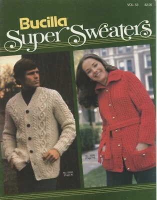 Bucilla Knitting & Crochet Pattern Book Vol. 53 Super Sweaters - Man Woman Child - Image 1 of 4