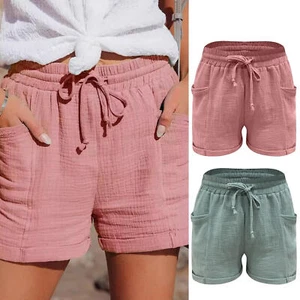 Ladies Drawstring Linen Shorts Womens Summer Longer Half Pants Casual knicker - Picture 1 of 22