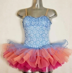 GARDINENRUF NEU Erwachsene oder Kinder Ballett Tutu blau Blume Spitze bunt Lagenlook - Bild 1 von 12