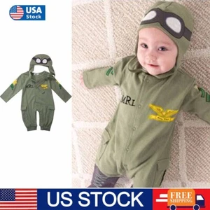 2Pcs Newborn Toddler Kids Baby Boys Pilot Military Air Force Costume Outfit Sets - Picture 1 of 11
