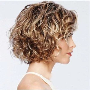 Short Wavy Curly Women Wigs with Bangs Blonde Bob Synthetic Cosplay Party Wig - Bild 1 von 6