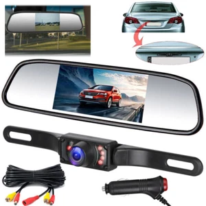 4.3" Car Rear View Mirror Montior + IR Night Vision License Plate Reverse Camera - Picture 1 of 23