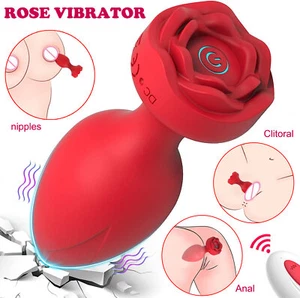 Rose Anal Butt Plug Vibrator G-spot Prostate Massager Sex Toys for Men Women - Picture 1 of 11